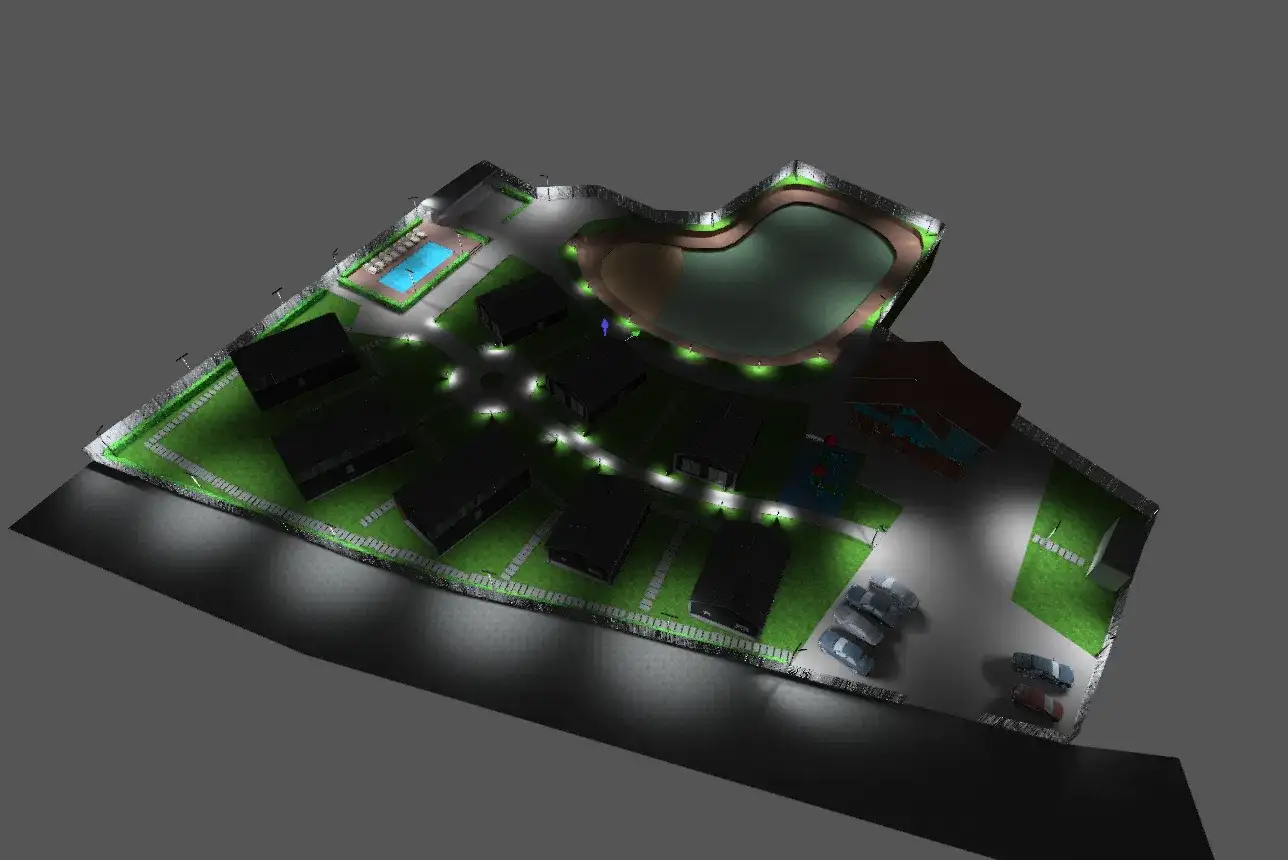 3D розрахунок освітлення комплексу відпочинку в DIALux